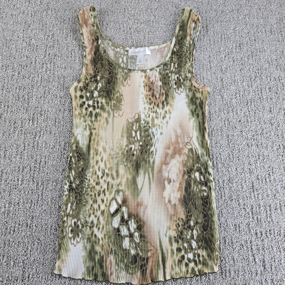 Dressbarn Crinkle Animal Print Tank Top Womens M Earthy Boho Y2K